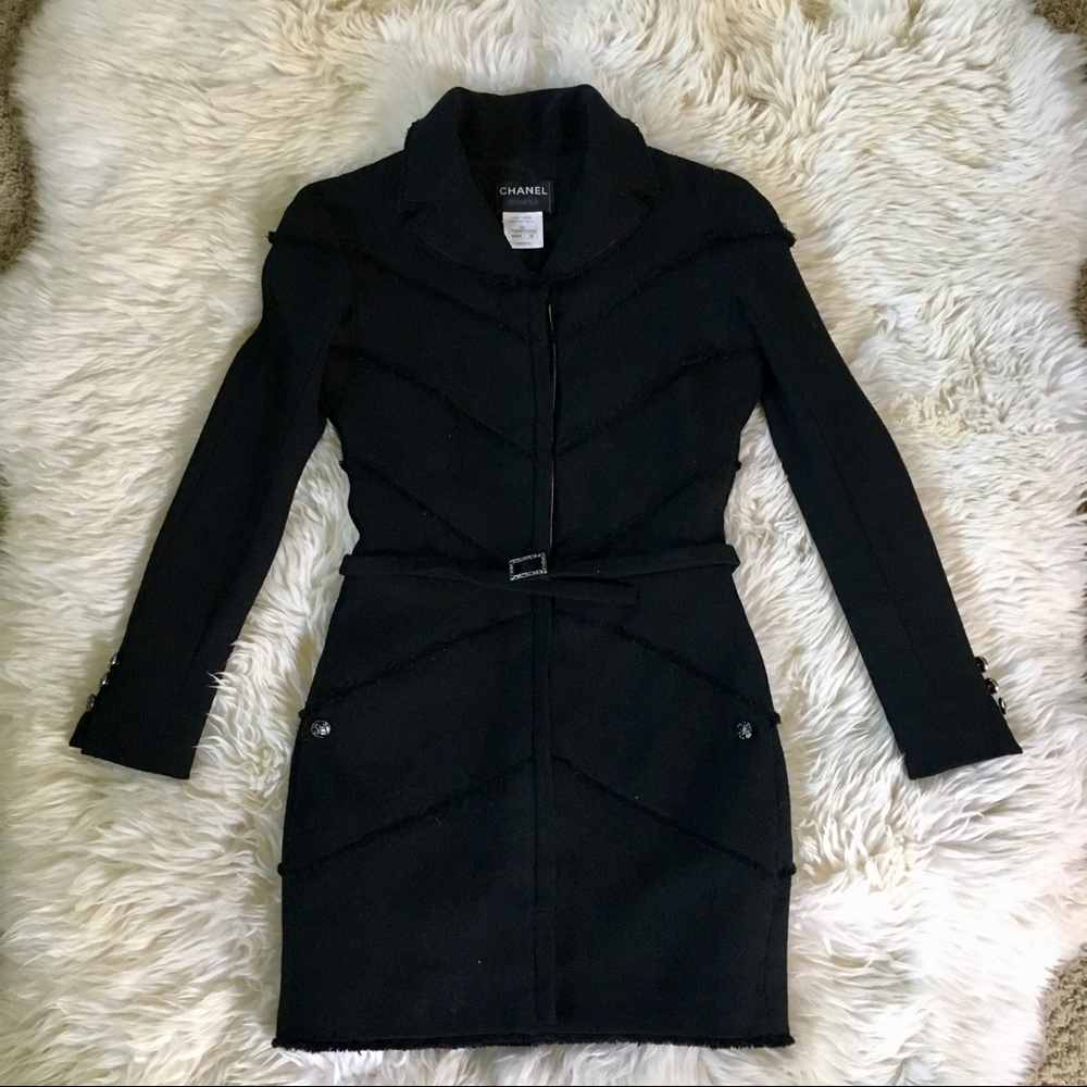 Chanel 08A collection slim Sample Black Wool Coat